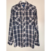 1980s Wrangler Western Shirts White Blue Plaid Cowboy Rodeo Pearl Snap S... - $32.00