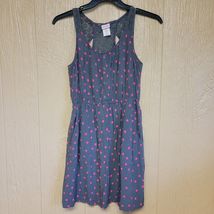 Mossimo Jumper Dress with Pockets Knit Racerback sz M Gray Pink Polka Dots - £11.35 GBP