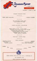 Scaroon Manor Resort Menu 1957 Schroon Lake New York Natalie Wood Gene Kelly - £13.99 GBP