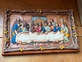 Vintage Colorful Painted Ceramic LAST SUPPER Religious Wall Plaque – 13.... - $13.09