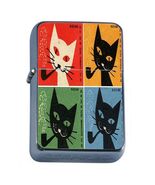 Vintage Smoking Cat AD Illustration Flip Top Oil Lighter Windproof - $14.80