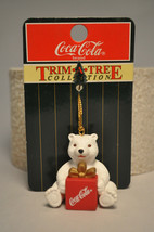 Coca-Cola Trim-A-Tree Cllection - Polar Bear with Gift Box - Miniature Ornament - £9.35 GBP