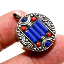 Lapis Lazuli Red Coral Bohemian Handmade Gemstone Pendant Nepali 1.20&quot; SA 1296 - £3.99 GBP