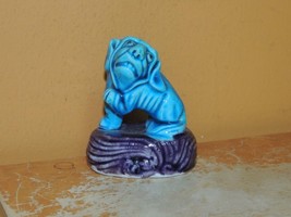 Chinese Mud Beast 2.25&quot; marked China dog Mudman Antique c1910 turquoise ... - $67.49