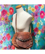 Vintage 1970s Boho Groovy Tooled Leather Crossbody Shoulder Bag Purse Fl... - $54.84 CAD