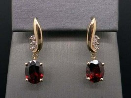 2.40Ct Oval Cut Simulated Red Garnet Drop Dangle Earrings 14K Yellow Gold Over - £102.85 GBP