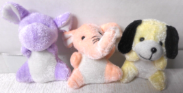 3 Miniature Doll Size Soft Plush Animals Dog Elephant Hippo Pretend Play 2 1/4&quot; - £5.76 GBP