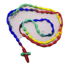 Gay Pride Rainbow Knot Threaded Rosary Rosario Necklace W/Cross Handmade NWOT - £9.55 GBP