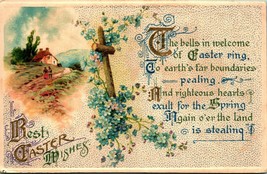 Best Easter Wishes Cross Cabin Scene Flowers 1913 DB Postcard E3 - £7.36 GBP