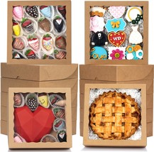 50pcs 10x10x2.5 Inches Brown Bakery Boxes with Window Pie Boxes Cookies ... - £45.26 GBP