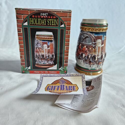 Vintage Budweiser Holiday Stein 1997 Home for the Holidays Box and Certificate - $19.79