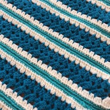 VTG Afghan Crochet Blanket Handmade Throw Multicolor Stripes Scallop Edge 58x42 - £56.38 GBP