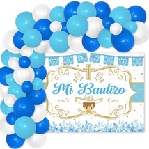 78Pcs Mi Bautizo Banner Backdrop Blue Balloons Garland Kit For He God Bless Baby - £19.52 GBP