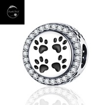 Genuine Sterling Silver 925 I Love My Dog Puppy Paw Print Bead Charm With CZ - £17.57 GBP