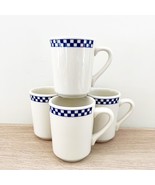 4 Homer Laughlin China Checkers Cobalt Blue Ceramic Coffee Mug America&#39;s... - £42.84 GBP
