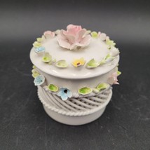 Vintage FW Mollica Capodimonte Italy Porcelain Pastel Floral Flower Trinket Jar - £11.86 GBP