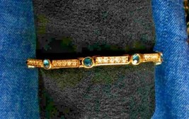 Elegant Blue &amp; Crystal Rhinestone Gold-tone Bracelet 1970s vintage 7&quot; - £10.18 GBP