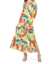Farm Rio Macaw Leaf Bird Floral Printed Maxi Dress Yellow XS NWT - $179.79 CAD
