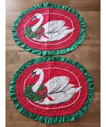 Vintage Christmas Quilted Reed Green Swan Holly Wreath Table Placemats S... - £11.27 GBP