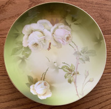 Vintage P.S.A.G Bavaria Hand Painted Green Floral Plate Pink White Roses Ragouse - £9.99 GBP