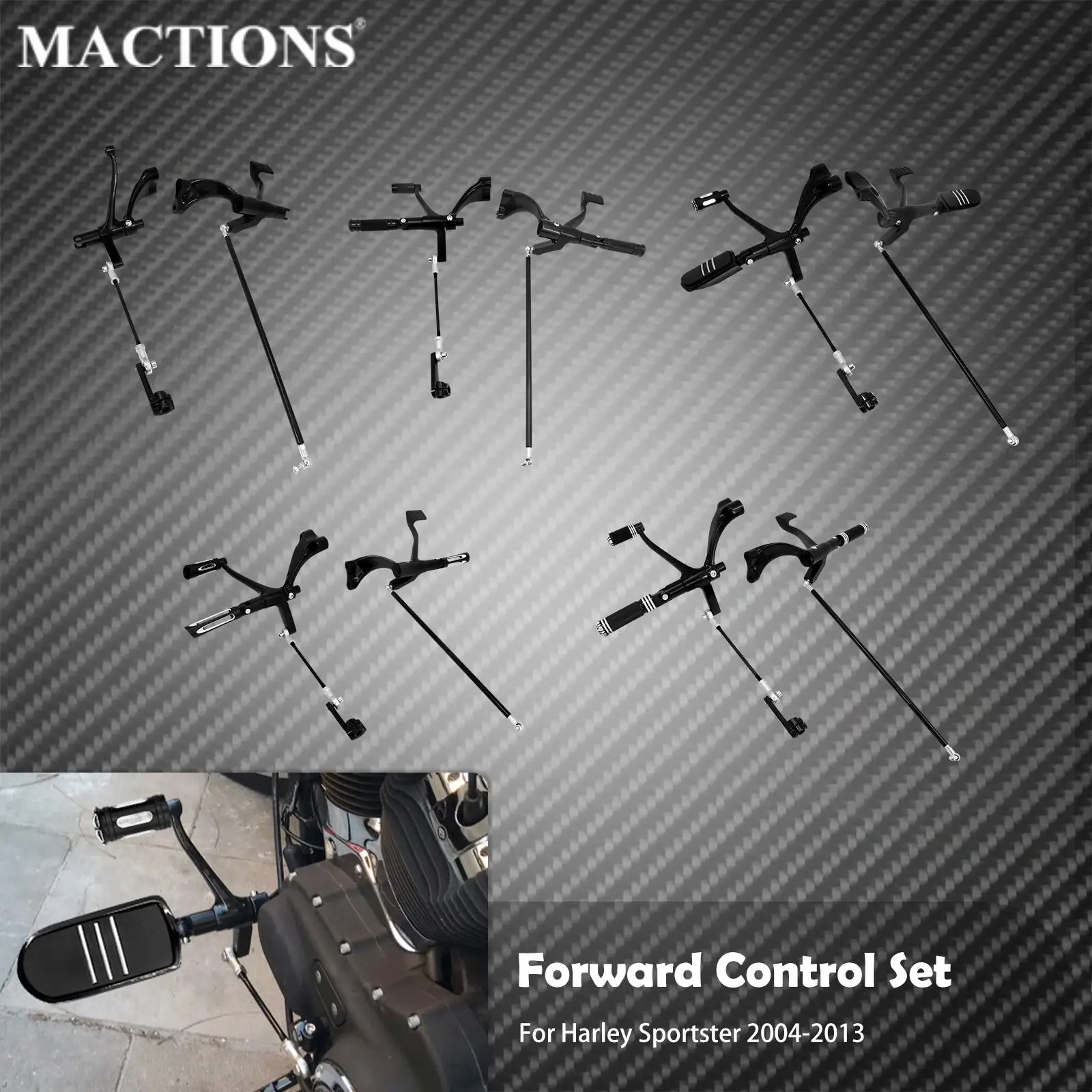 Rd controls complete kit peg levers linkages set black for harley sportster xl 883 1200 thumb200