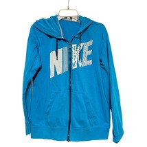 Nike Women Jacket Blue XL Full Zip Drawstring Hoodie Kangaroo Pocket Long Sleeve - £15.00 GBP