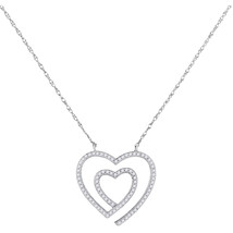 10k White Gold Womens Round Diamond Double Heart Love Pendant Necklace 1... - £222.32 GBP