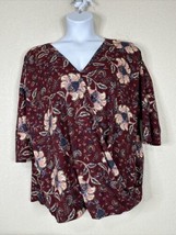 Chenault Womens Plus Sz 3X Maroon Floral V-neck Wrap Style Knit Top Elbow Sleeve - £11.26 GBP
