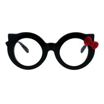 Black Round Cateye Clear Lens Glasses Ribbon Bow Womens Girly Eyeglasses - £13.61 GBP