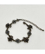Gothic Sparkly Flowers Rhinestones Bronze Tone Bracelet Adjustable 6-8in - £10.23 GBP