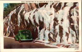 Linen~Green Car Ice Rock On Blue Ridge Parkway  Winter~Vintage Postcard (A) - £3.81 GBP