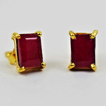 925 Sterling Silver Ruby Gemstone Gold Plated Handmade Earring Her Gift ES1281 - £41.75 GBP