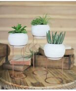 Set of 3 Modern 3 White Clay Vessel Planter Pots With Metal Wire Stands - $908.97 MXN