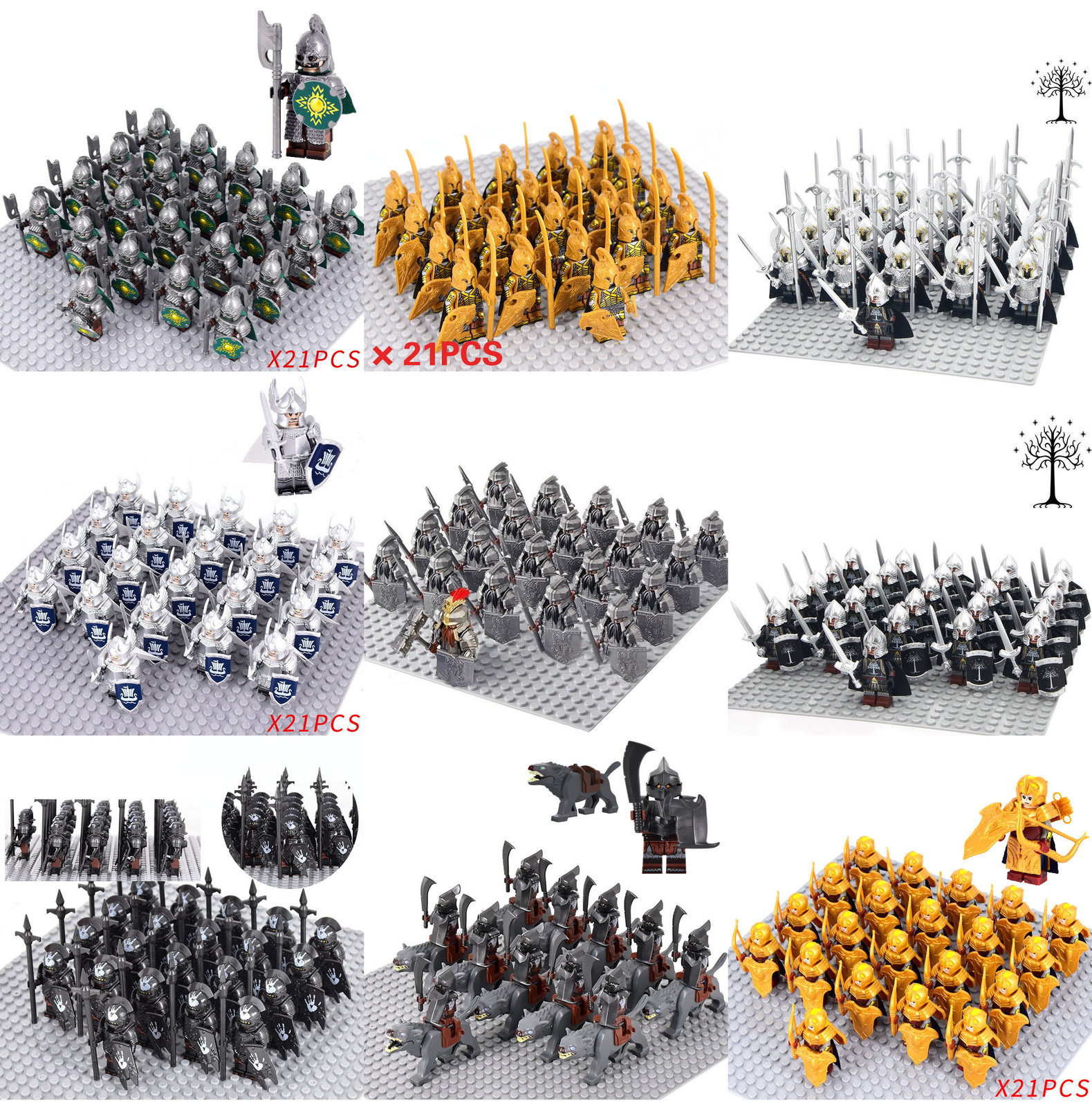 Collections The Lord of the Rings Army Rohan Orcs Gondor Dwarves 21 Minifigures