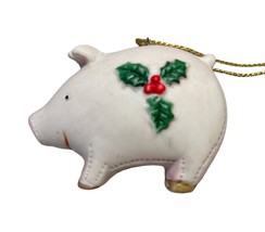 Vintage Christmas Tree Ornament Homco Pig with Holly 2 Inch Tall Farmhouse - £7.99 GBP