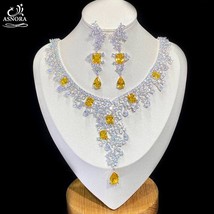 Cubic Zirconia Necklace, Luxury Women&#39;s Jewelry, Women&#39;s CZ Golden Crystal Europ - £93.99 GBP