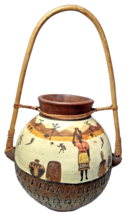 Vintage African Water Jug Art Pottery Wood Handled - €34,08 EUR