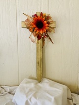 Fall Cemetery, flowers for grave, fall grave decoration, cross for grave - $23.00
