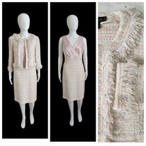 St. John Padmesh Pastel Pink Tweed Knit Fringe Jacket &amp; Dress Set 8 - $1,039.50