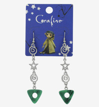 Coraline Swirl And Star Green Seeing Stone Silver Tone Drop Earrings - £18.29 GBP