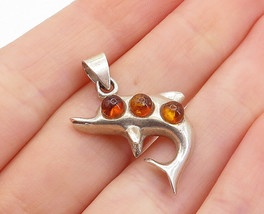 925 Sterling Silver - Vintage Petite Amber Dolphin 3 Stone Drop Pendant - PT5513 - £24.24 GBP