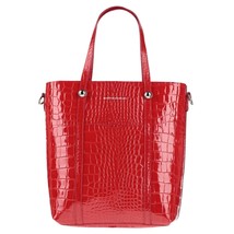 Roberta Gandolfi Italian Made Patent Red Crocodile Embossed Leather Large Tote - £305.66 GBP