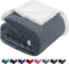 Beautex Sherpa Fleece Throw Blankets, Soft Fluffy Flannel Plush, 50&quot; X 60&quot;, Grey - £24.77 GBP