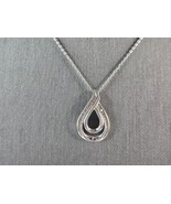 Womens Vintage Sterling Silver Diamond Tear Drop Pendant Necklace 3.4g E... - $172.52 CAD