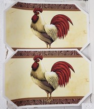 Set Of 2 Same Kitchen Vinyl Non Clear Placemats(18&quot;x12&quot;)ROOSTER With Red Tail,Bh - £9.37 GBP