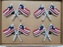 Storehouse Patriotic 4th of July Flag Red Blue Beaded Napkin Rings set of 4  - £26.37 GBP