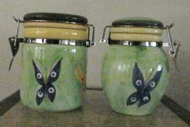 2 Hand Painted &amp; Designed with Butterflies Ceramic Pottery Storage Cannisters - £25.17 GBP