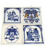 4 BLUE DELFT HANDMADE PILL TILES 1987 BURROUGHS WELLCOME HUMOURS GARDEN + - $455.98 MXN