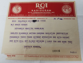 WW2 1942 RCA Radiogram Honolulu Hawaii St. Francis Army Medical Diagnosis - $28.45