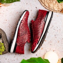 Hand painted genuine Snake and calfskin Sneaker Shoes Scanno Antique Red image 14